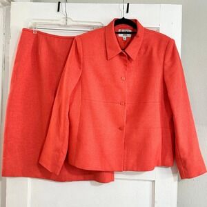 VTG Kasper ASL Orange Career Suit Women's 14 Blazer & Skirt Set Shoulder Pads